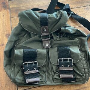 Nine West University army green nylon backpack